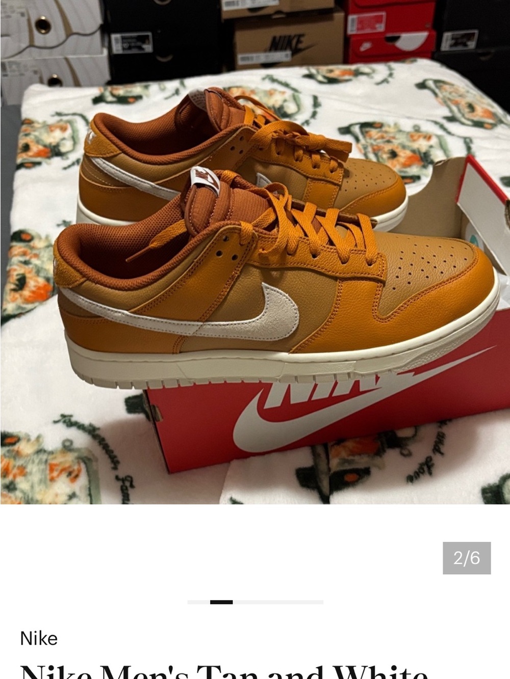 Nike Men's dunk low retro Tan and White Low-Top Sneakers - Picture 2 of 6